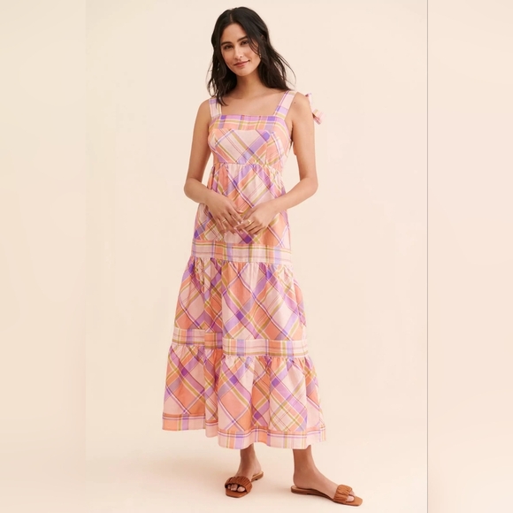 Anthropologie - Kachel - Tie Strap Linen Plaid Maxi Dress - Picture 5 of 12